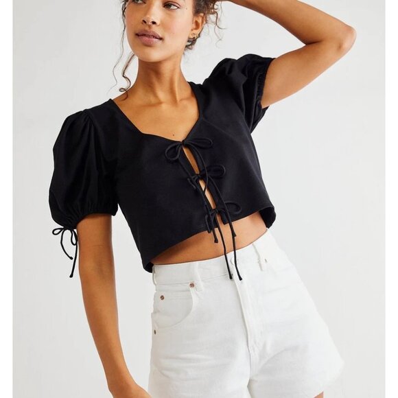 Free People Kitty Tee Puff Sleeve Boho Tie - Picture 3 of 3